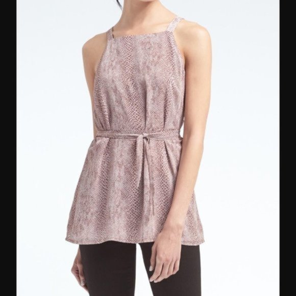 BANANA REPUBLIC | Tan Taupe Snakeskin Square Neck Sleeveless Tie Top Blouse - Picture 1 of 6